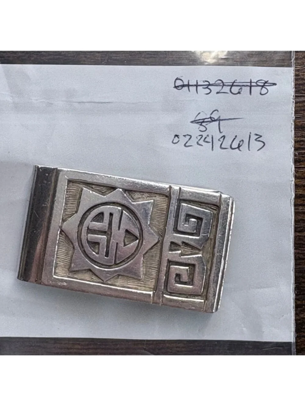 Aztec Design Money Clip Sterling Silver 925 Size 2